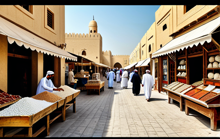 Historical Trade in Bahrain**

"A bustling marketplace in ancient Bahrain, showcasing the trade of goods and pearls. People in traditional, fully clothed attire are bartering and selling. The architecture reflects the Dilmun civilization, safe for work, appropriate content, perfect anatomy, natural proportions, professional illustration, historical accuracy, family-friendly."

**