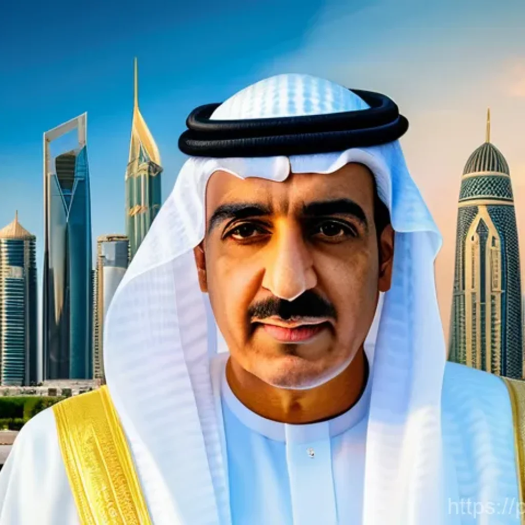 바레인 왕실의 역사 - **Prompt:** A dignified and wise King Hamad bin Isa Al Khalifa stands in front of a majestic, modern...