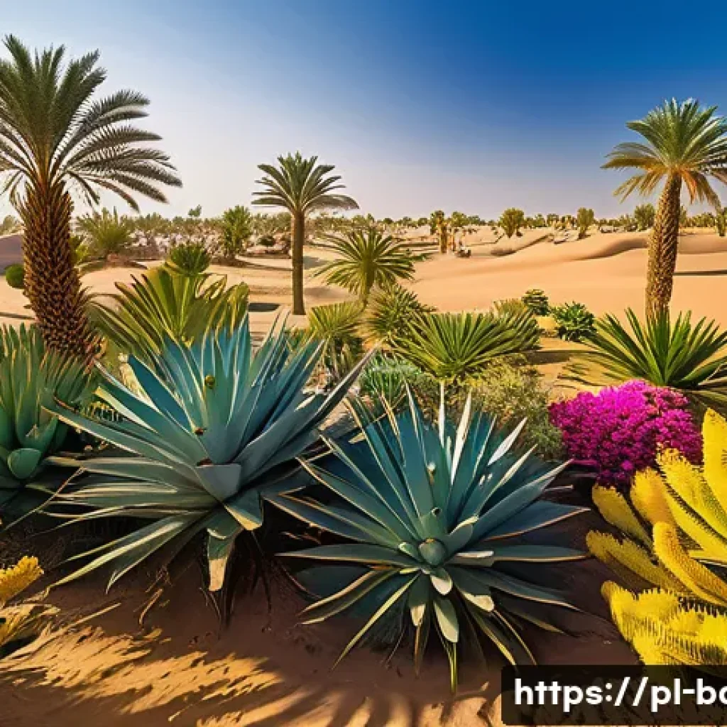 바레인의 식물원 - **"Bahrain's Lush Desert Oasis"**
A wide-angle, highly detailed photograph of a vibrant, thrivin...