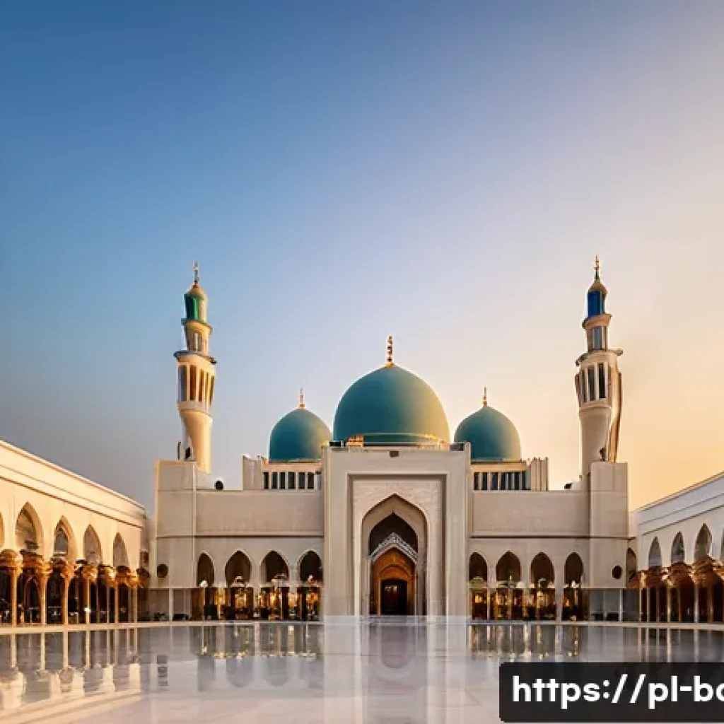 바레인의 이슬람 문화 중심지 - A grand view of Al-Fateh Mosque in Bahrain during golden hour, showcasing its enormous white dome an...