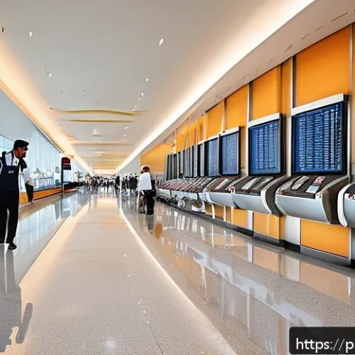 바레인의 국제 공항 - A modern international airport terminal interior in Bahrain near Manama, spacious with bright natura...