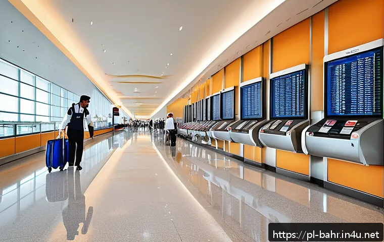 바레인의 국제 공항 - A modern international airport terminal interior in Bahrain near Manama, spacious with bright natura...